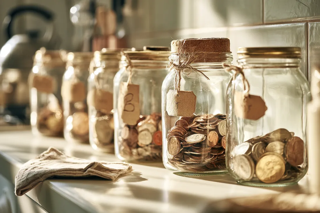 Labeled jars of coins symbolizing organized full consolidation