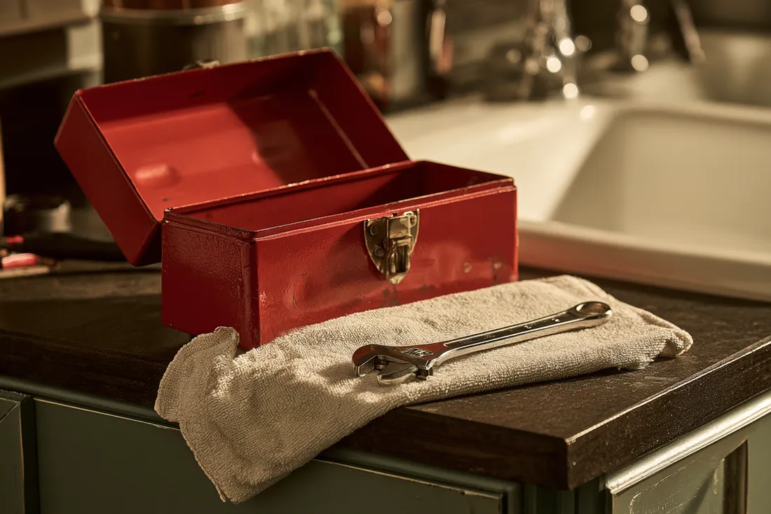 Toolbox beside a sink repair covered by a small emergency loan